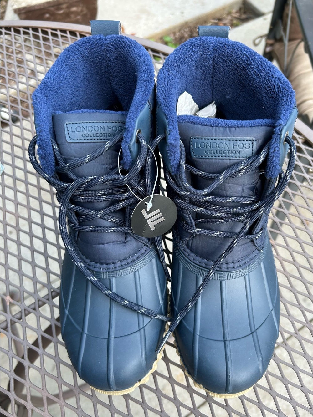 London Fog Navy Quilted Duck Boots with Fleece Lining NWT